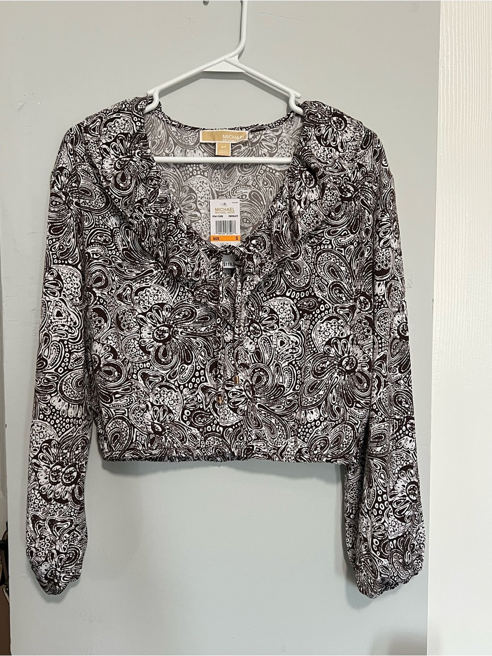 Michael Kors Brown & White Paisley Long-Sleeve Blouse